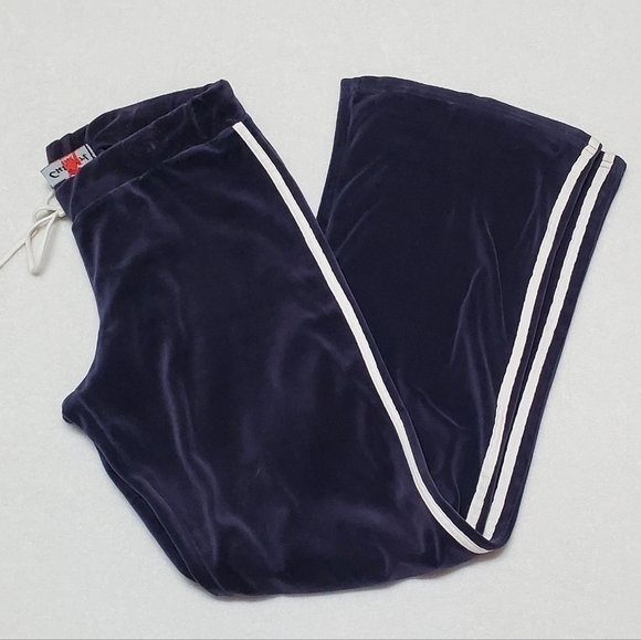 Vintage 90s Cute Girl Royal Blue Velour White Striped Low Rise Flare Track Pants - Picture 4 of 11